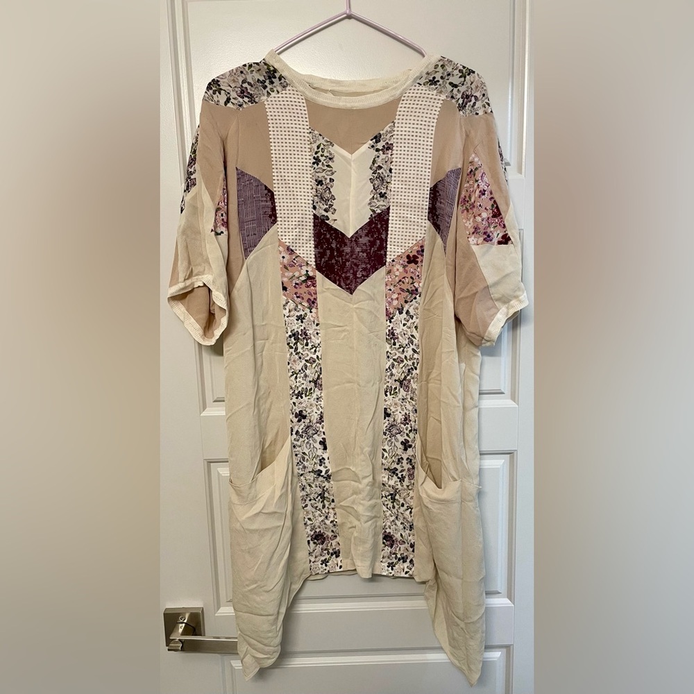 BCBGMaxAzria Patchwork Cream, Purple Floral Mini Dress